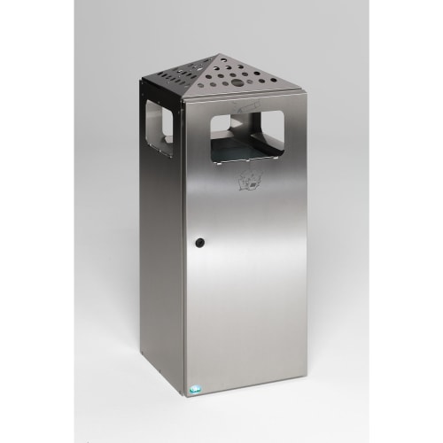Kombi-Ascher H 92 Edelstahl Abfallbehälter mit integriertem Aschenbecher und quadratischem Design